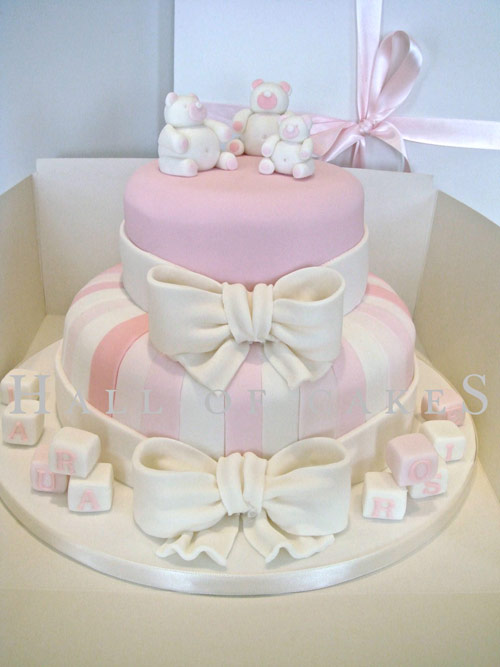 Pink, Cream Teddies and Bows Cake
