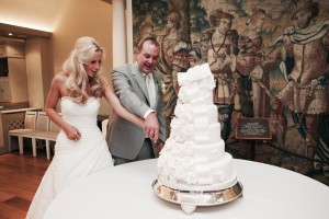 All white wedding cake at Hever Castle, Kent